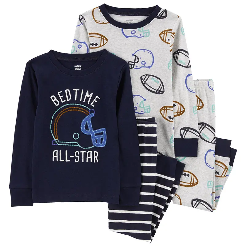 Toddler Boy Football-Themed Pajama Set – 4-Piece Matching Sleepwear 1