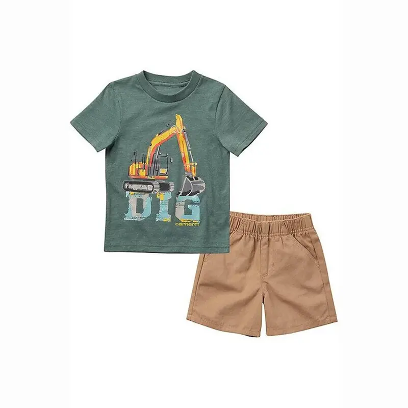 Toddler Boy'S Outdoor-Themed Short-Sleeve T-Shirt And Khaki Shorts Outfit 1