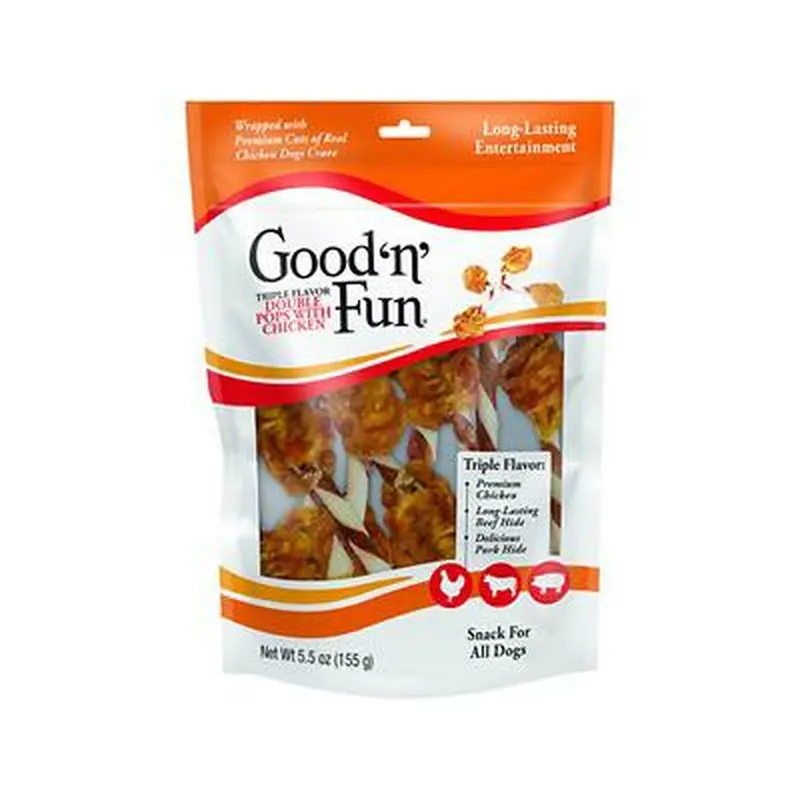 Triple-Flavor Double Pops Dog Chews – Chicken-Infused Rawhide Treats (5.5 Oz) 1