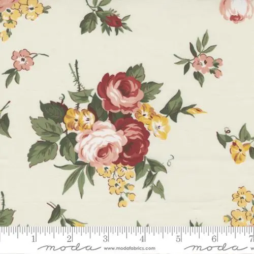 Vintage Flowers Cotton Fabric – Junk Journal Collection Distressed Floral Print 7413 1