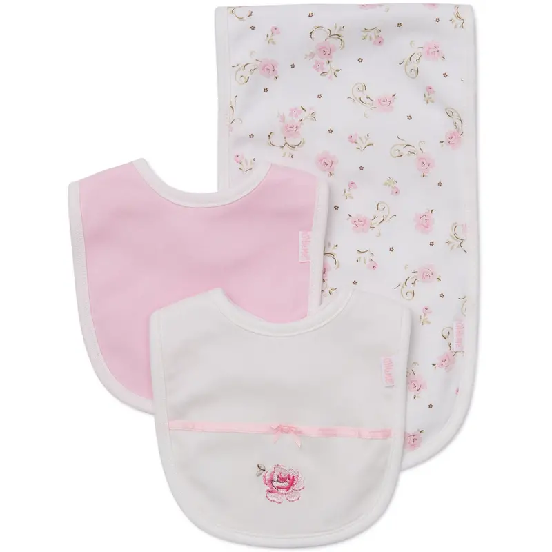 Vintage Rose Pattern Baby Bib And Burp Cloth Set (Lb404001N) 1
