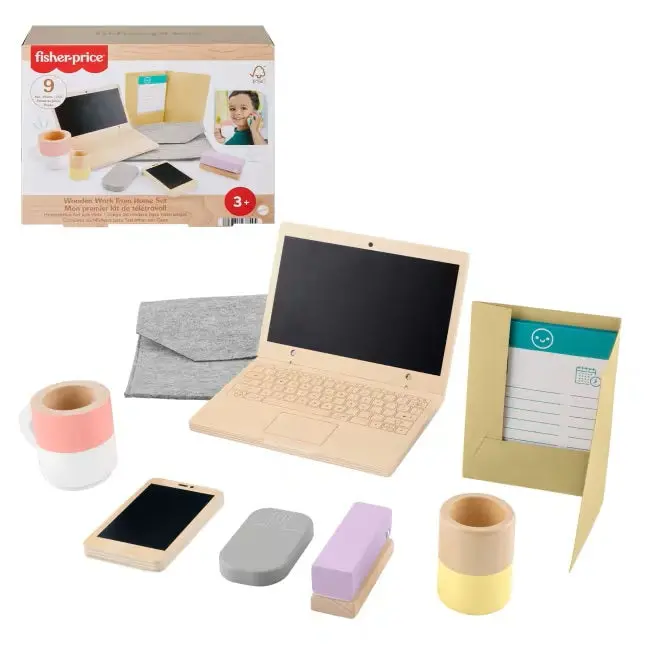 Wooden Pretend Play Office Set – 9-Piece Work-From-Home Toy (Hxv11) 1