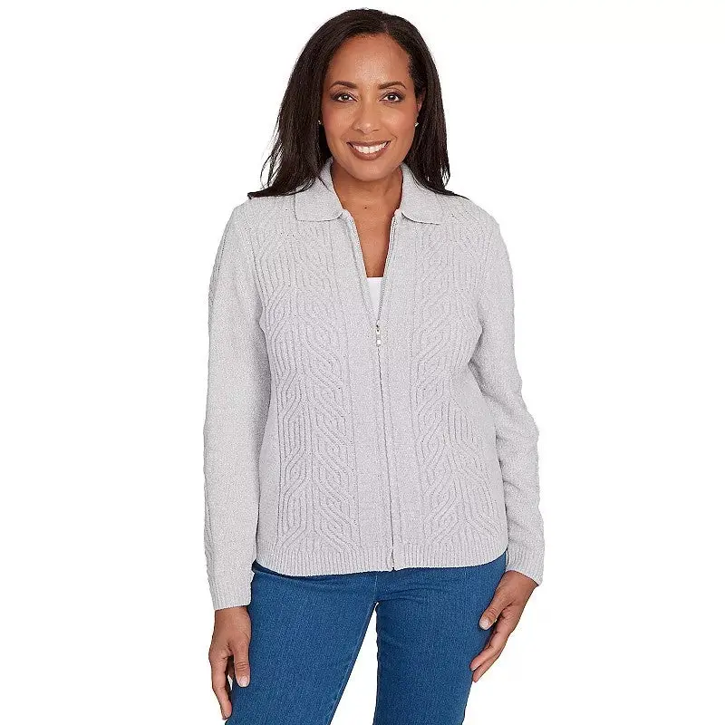 Zip-Front Chenille Cardigan For Women – Soft Touch Layering Jacket 03969 1